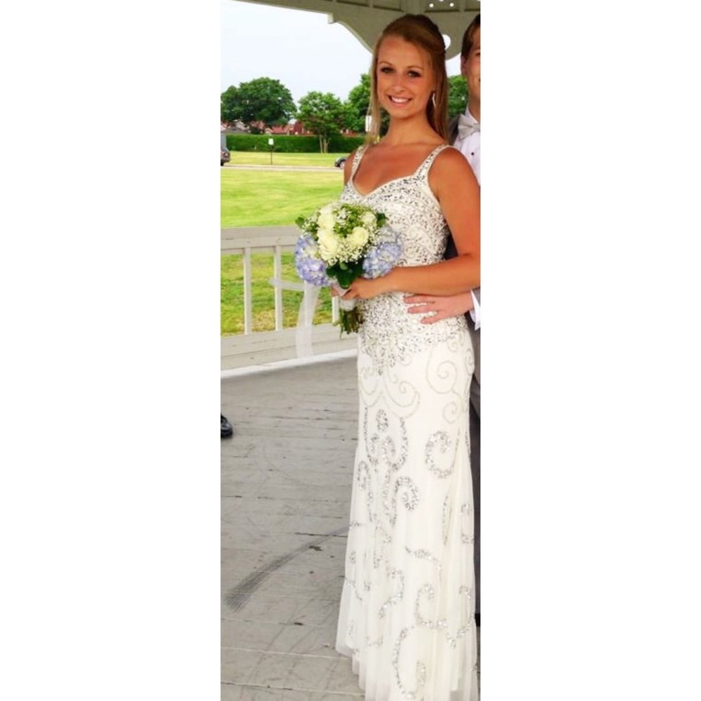 Stunning white prom dress with silver sequins